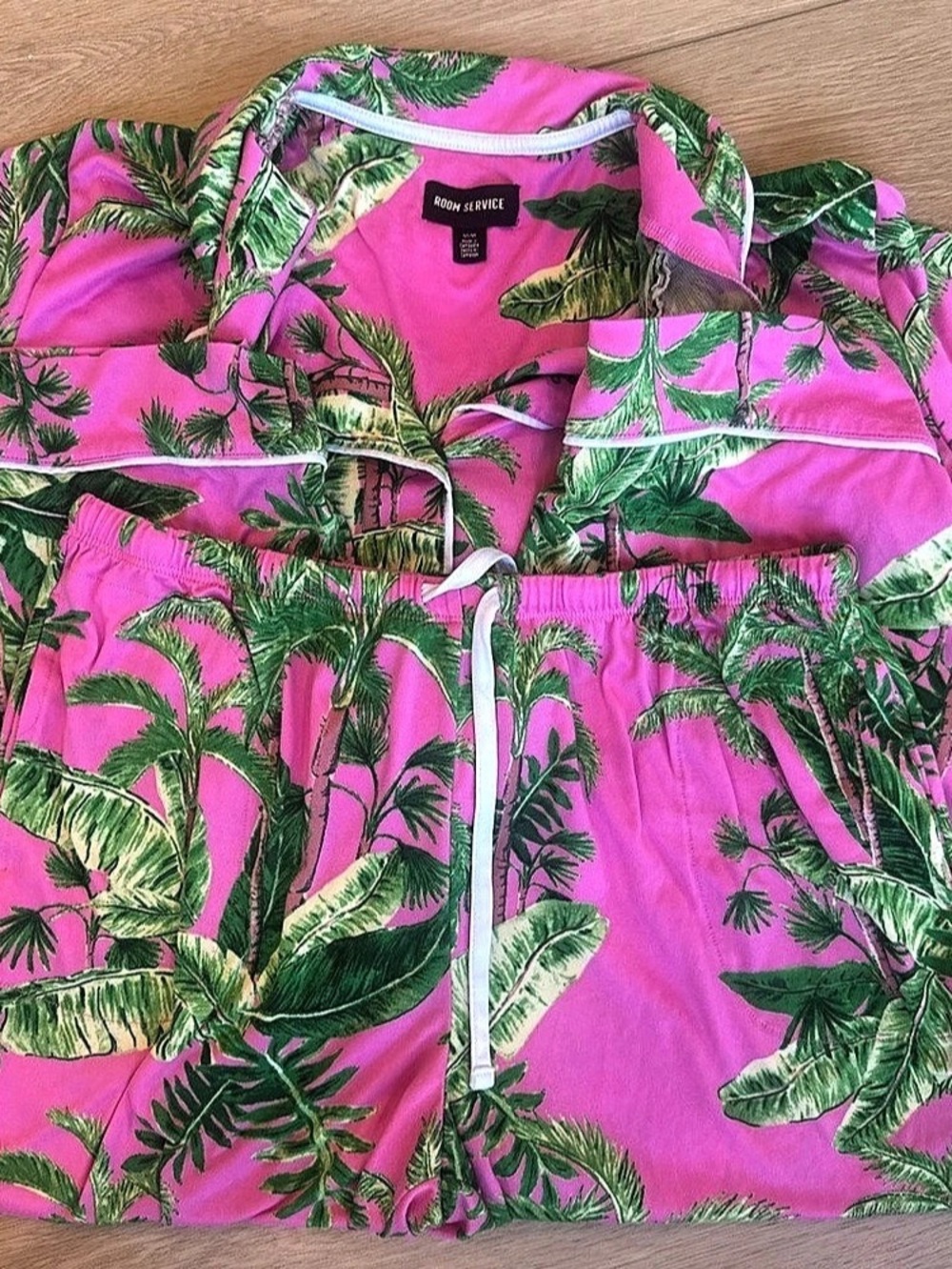Room service Tropical Palm Print Short Sleeve Shirt Size Small